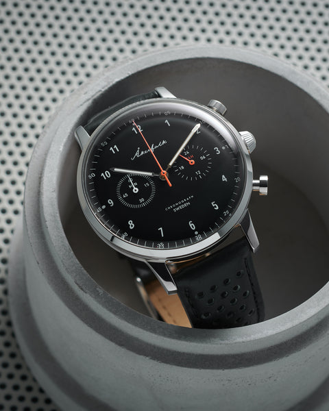 【Chronograph】クロノグラフ Silver×Black・Black Leather / シルバー×ブラック・ブラック レザー ストラップ