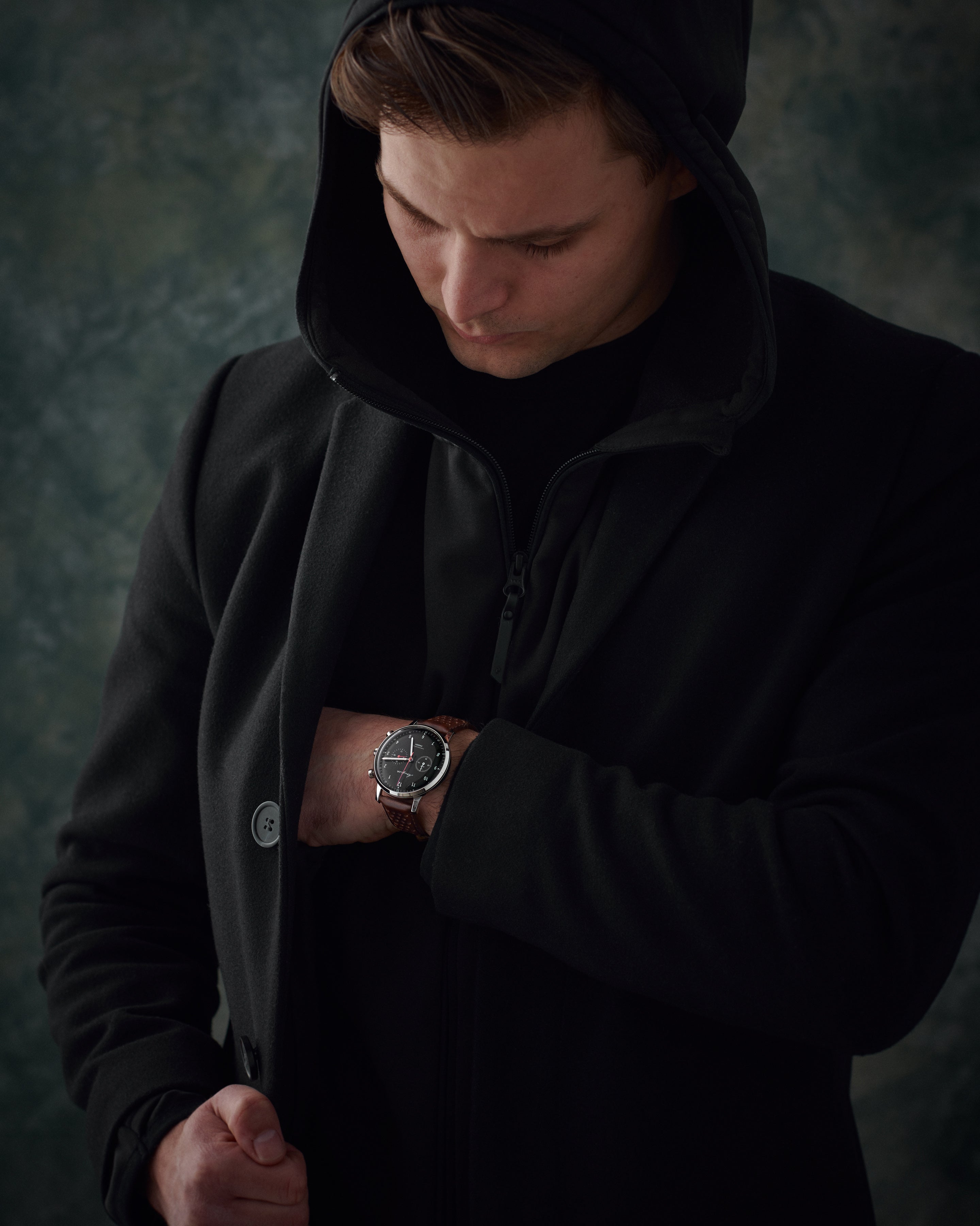 【Chronograph】クロノグラフ Silver×Black・Black Leather / シルバー×ブラック・ブラック レザー ストラップ