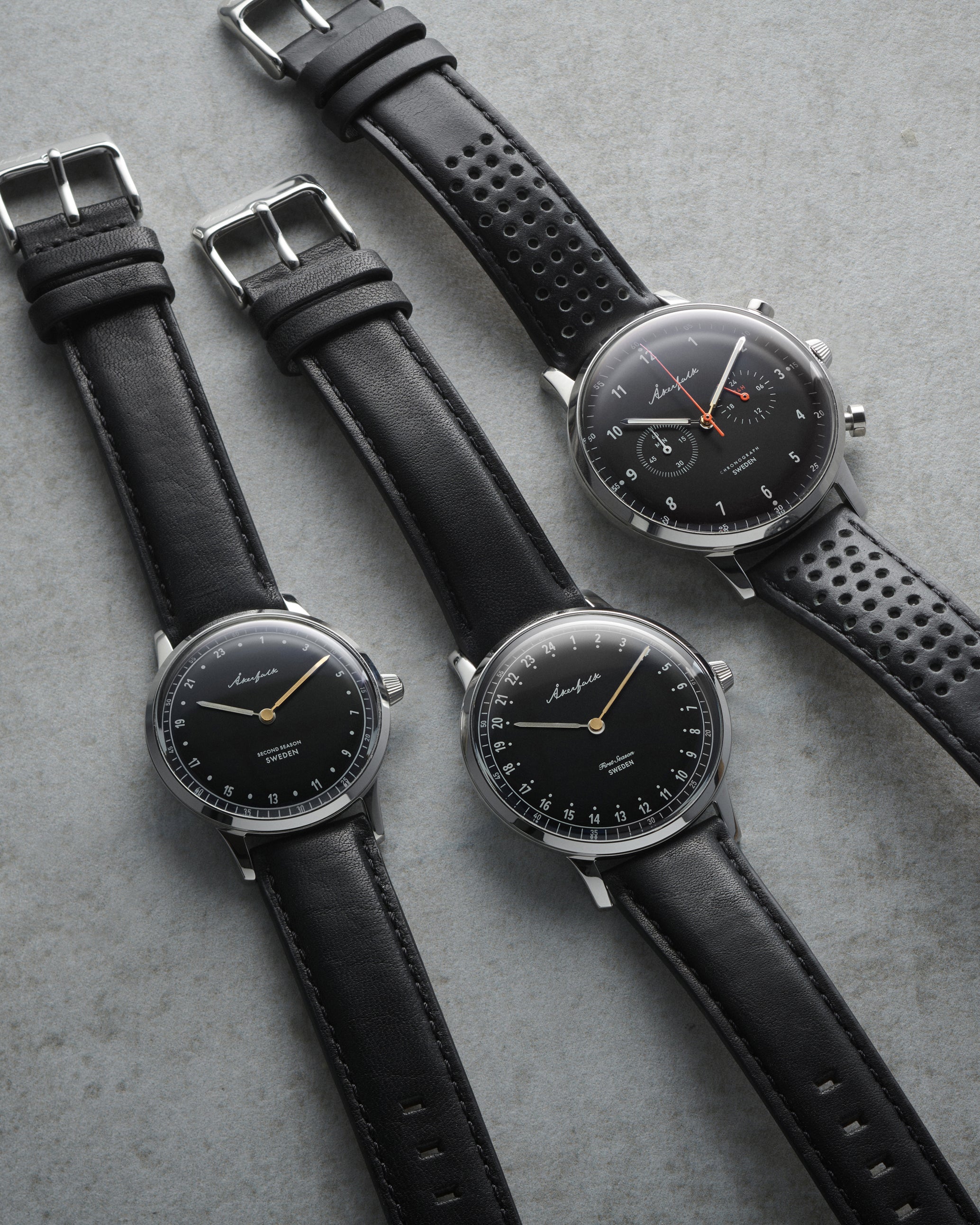 【Chronograph】クロノグラフ Silver×Black・Black Leather / シルバー×ブラック・ブラック レザー ストラップ