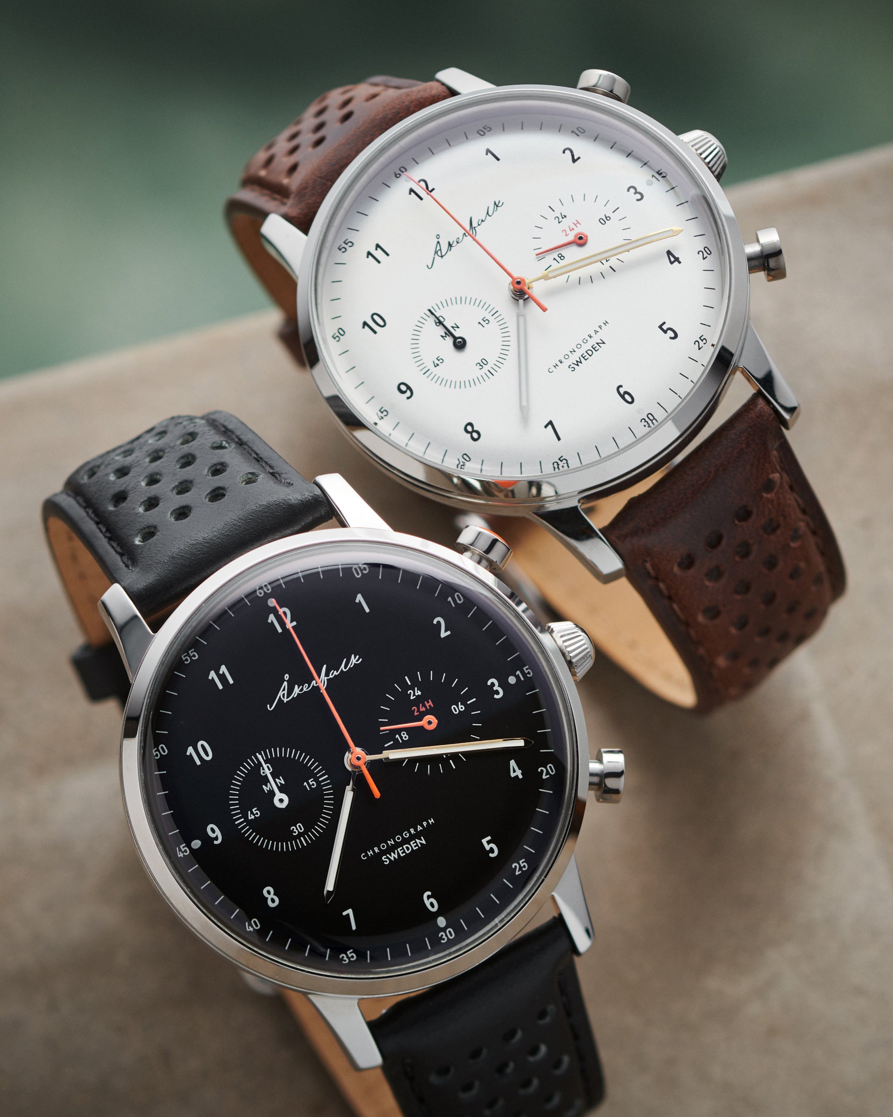 【Chronograph】クロノグラフ Silver×Black・Brown Leather / シルバー×ブラック・ブラウン レザー ストラップ