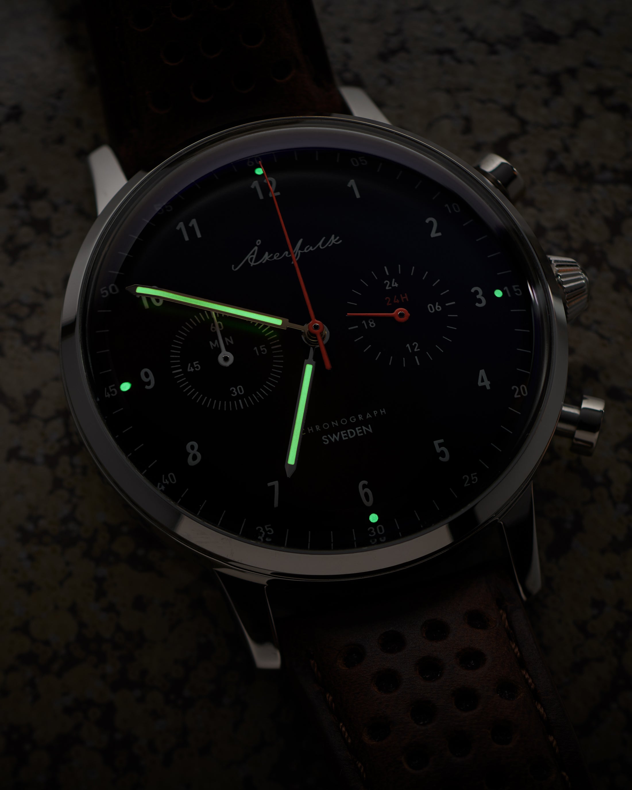 【Chronograph】クロノグラフ Silver×Black・Brown Leather / シルバー×ブラック・ブラウン レザー ストラップ