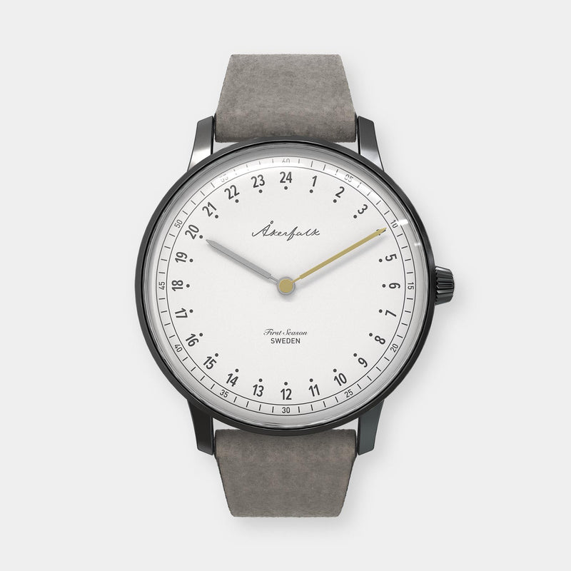 24-hour watch with matte black case and grey mocha strap