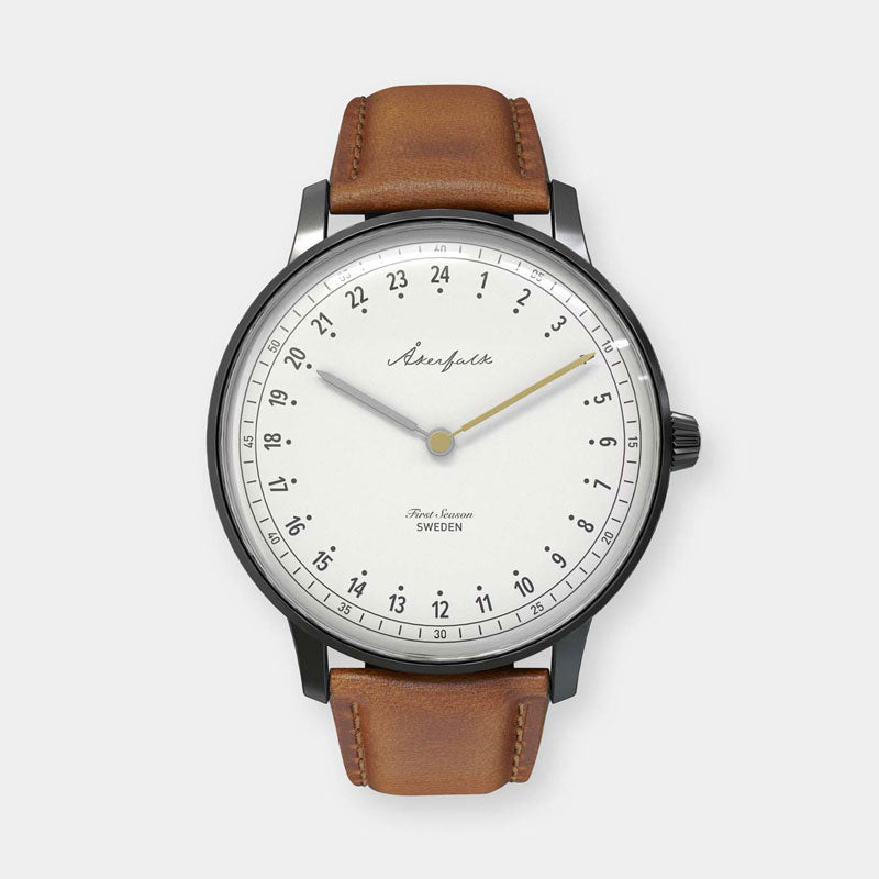 【First Season】 Matte Black×White・Lt Brown Leather / マットブラック×ホワイト・ライトブラウン レザー ストラップ