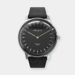 24-hour watch with silver case and black mocha strap
