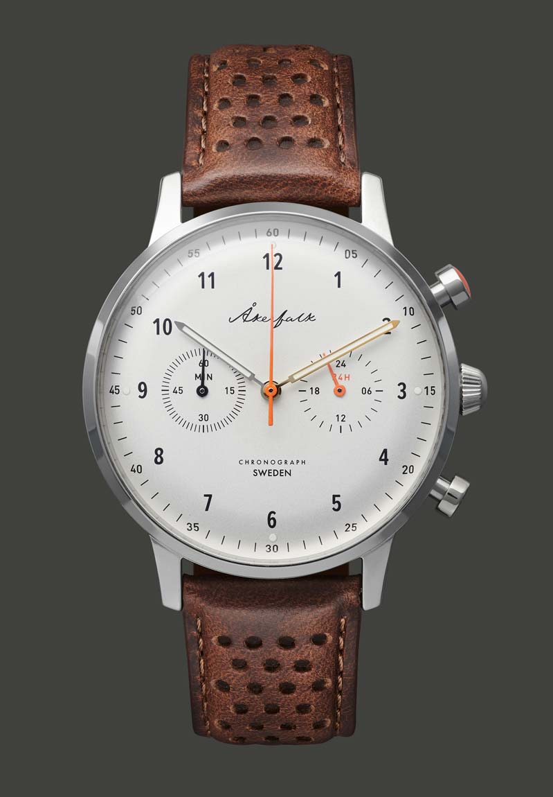 【Chronograph】クロノグラフ Silver×White・Brown Leather / シルバー×ホワイト・ブラウン レザー ストラップ