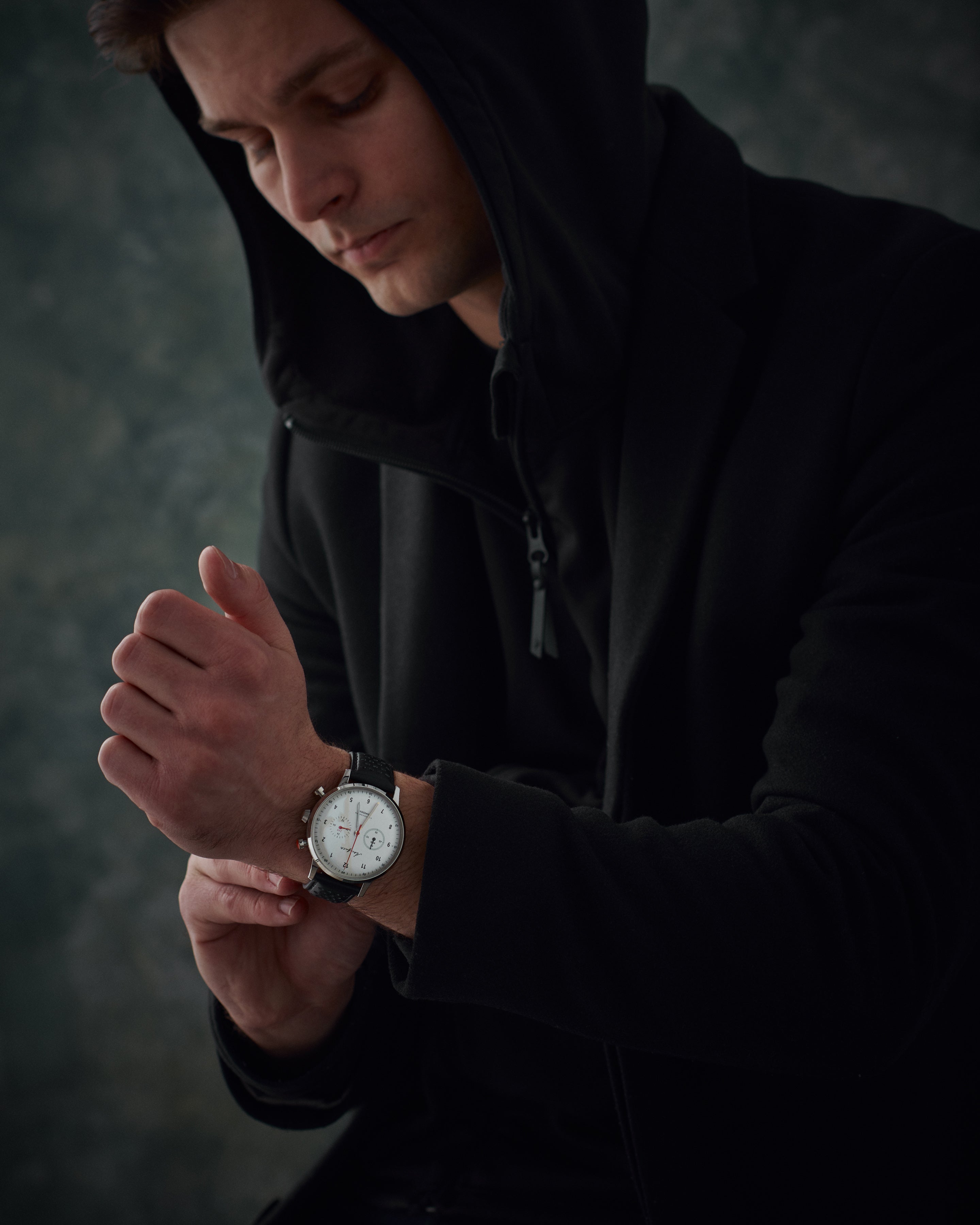 【Chronograph】クロノグラフ Silver×White・Black Leather / シルバー×ホワイト・ブラック レザー ストラップ