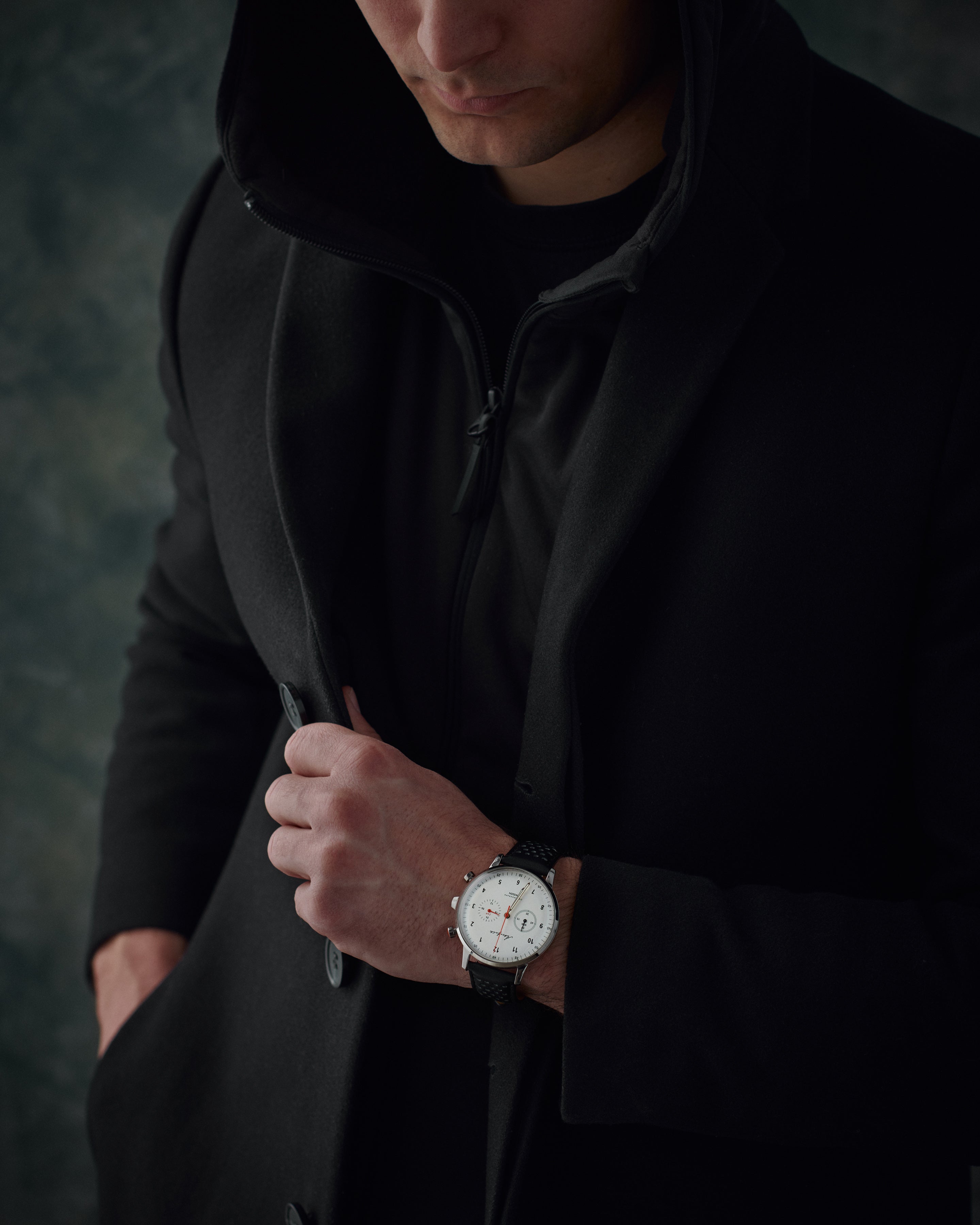 【Chronograph】クロノグラフ Silver×White・Black Leather / シルバー×ホワイト・ブラック レザー ストラップ