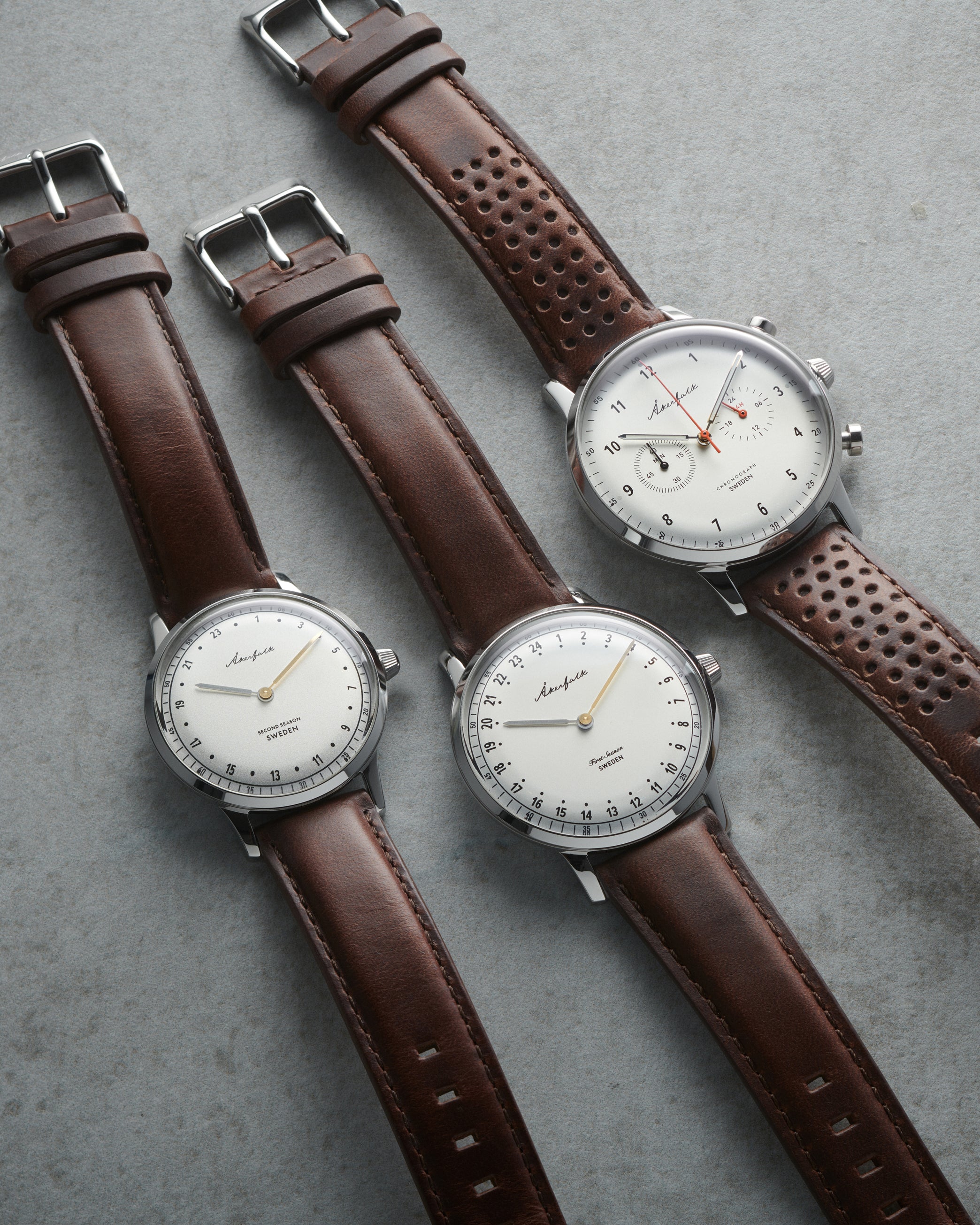【Chronograph】クロノグラフ Silver×White・Brown Leather / シルバー×ホワイト・ブラウン レザー ストラップ
