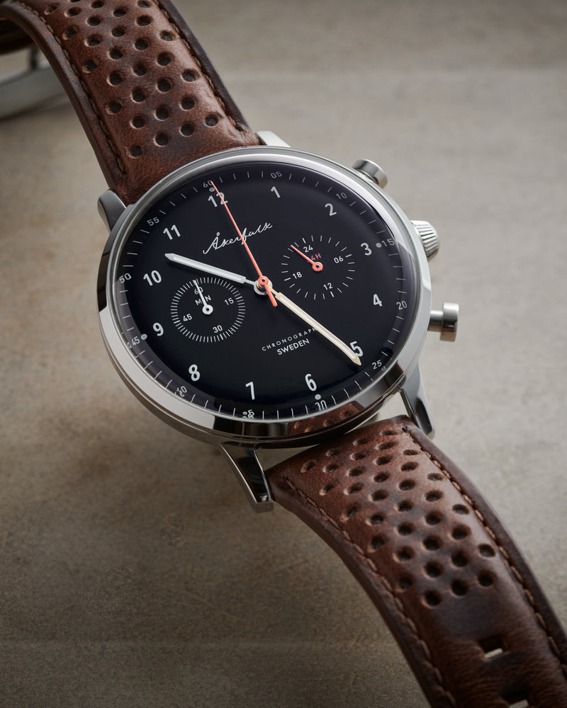 【Chronograph】クロノグラフ Silver×Black・Brown Leather 