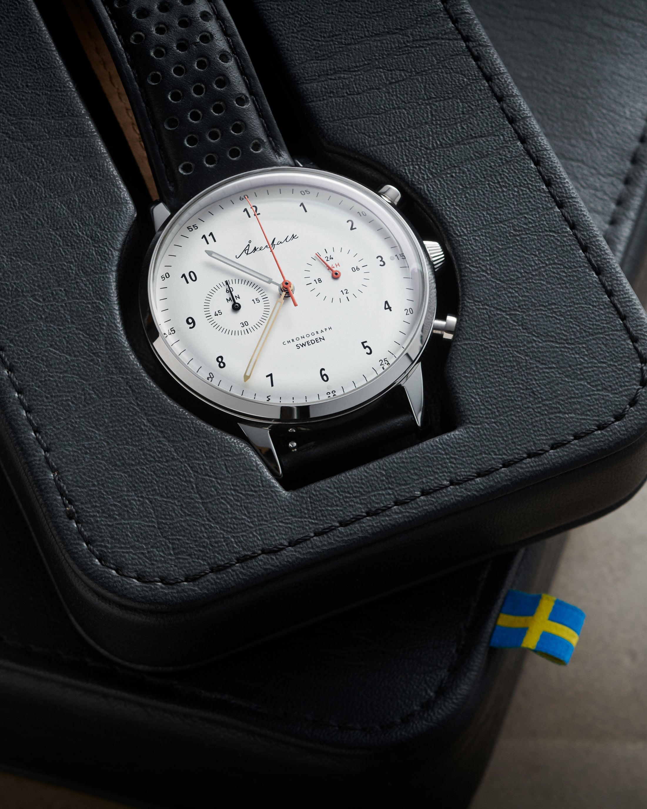 【Chronograph】クロノグラフ Silver×White・Brown Leather / シルバー×ホワイト・ブラウン レザー ストラップ